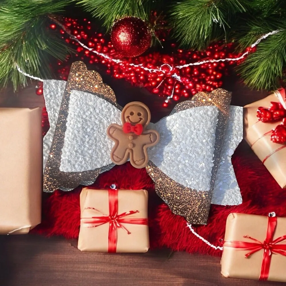Brown and White Gingerbread Hair Bow Clip for Kids